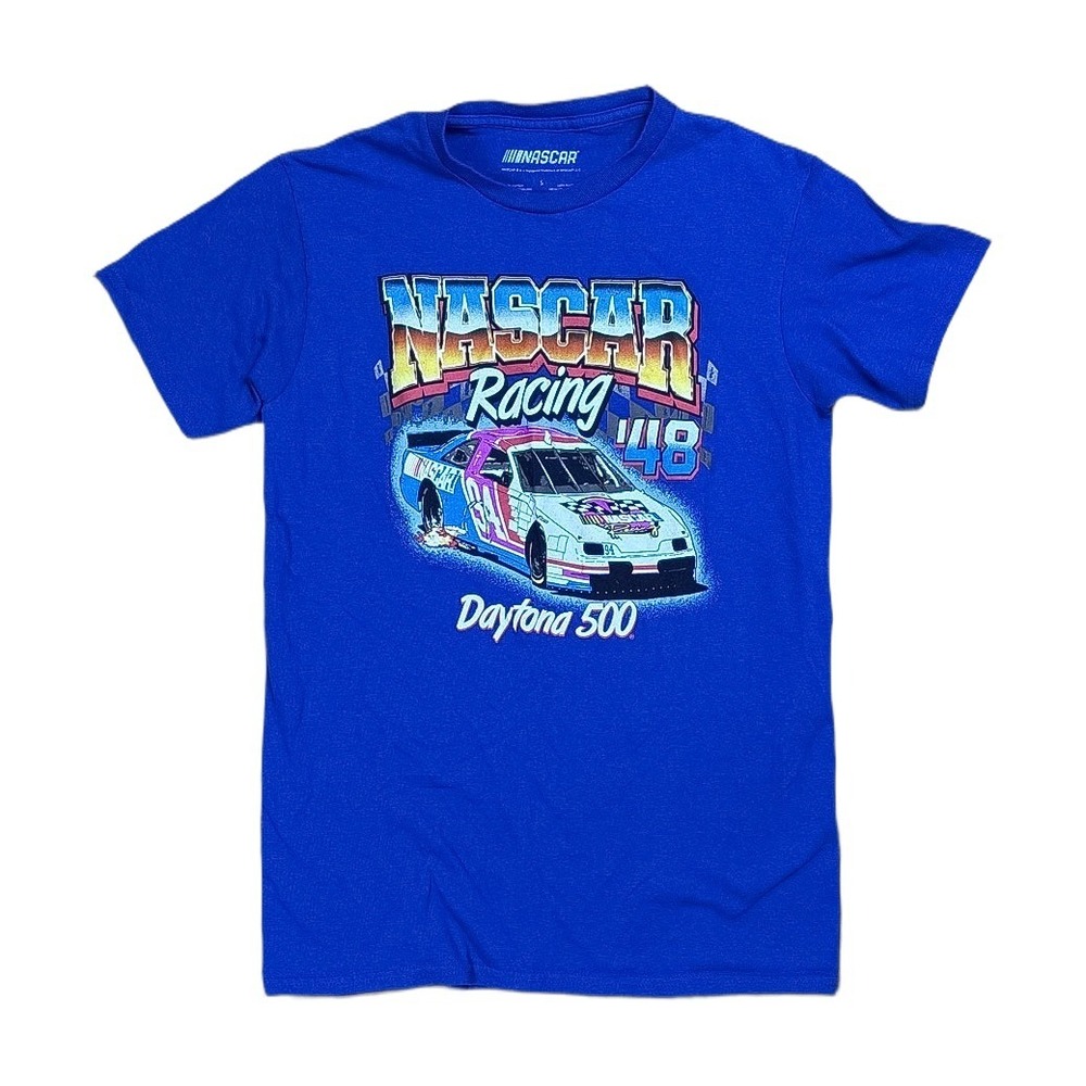 NASCAR Racing Graphic T-Shirt Mens Small Blue Excellent Daytona 500 Short Sleeve